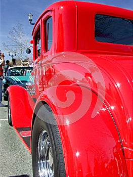 Red Ford 5 window coupe