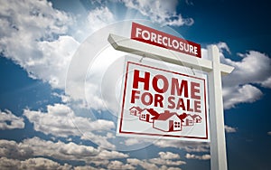 Red Foreclosure Home For Sale Real Estate Sign photo