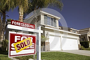 Red Foreclosure For Sale Real Estate Sign and Hous