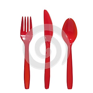 Red fork, kife and spoon