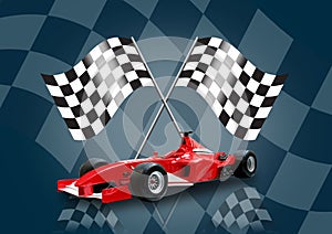 Red formula one car and flag