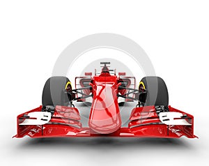 Red formula one car - front view