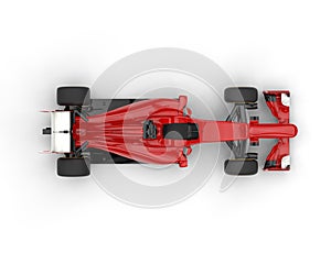 Red formula one car with white tail wing - top view