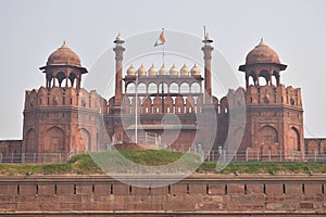 Red Fort of Delhi in the center of the city photo