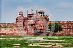 Red Fort of Delhi with Indian Flag