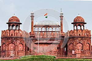 Red Fort of Delhi with Indian Flag