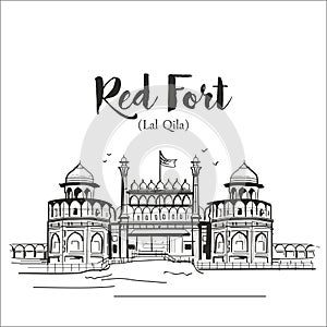 Red fort ir lal qila old delhi  india sketch