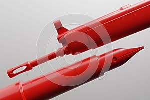 Red Fountain pen with military gun 3D rendering, Protest against dictatorship threaten censored press concept poster and social