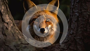 Red fox, a cute mammal, looking at camera in wilderness generated by AI