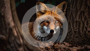 Red fox, a cute mammal, looking at camera in wilderness generated by AI