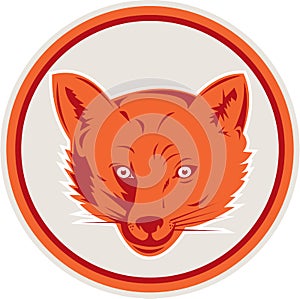 Red Fox Head Front Circle Retro