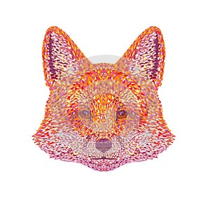 Red Fox Head Front View Pointillist Impressionist Pop Art Style