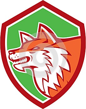 Red Fox Head Pouncing Shield Retro