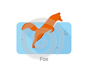Red fox jumping and hunting on the snow