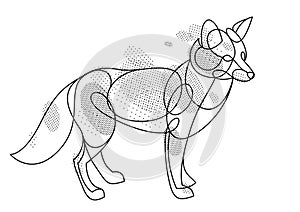 Red fox linear vector illustration isolated, cute wild animal wildlife adorable canine.