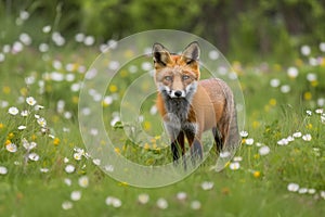 Red fox on meadow created with ai technology