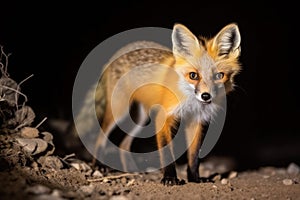 red fox scavenging for food at night