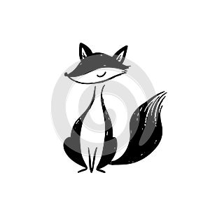 Red Fox. Red Fox simple black and white line art vector logo