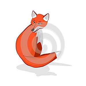 Red Fox Sitting and Looking Away. Vector Logo with Negative Space. Laconic Symbol for Icons, Logos, Badges and Emblems