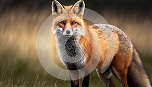 Red fox staring with alertness in forest generated by AI