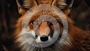 Red fox staring, alertness in nature, beauty in wildlife portrait generated by AI