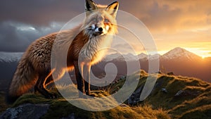 red fox vulpes standing on the ground red fox vulpes standing in the mountains red fox vulpes