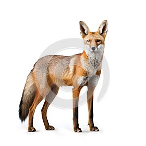 Red fox, Vulpes vulpes, standing isolated on white background