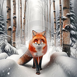 Red Fox Wintertime Wilderness Wildlife Snowy Forest Canada AI Generated