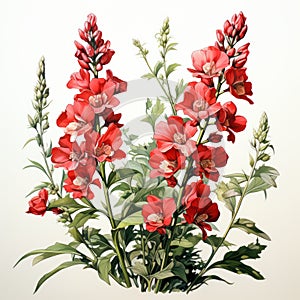 Red Foxglove Flower Illustration In Nostalgic 19th Century American Style