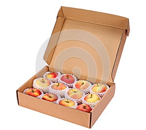 Red Fresh apples in carton container