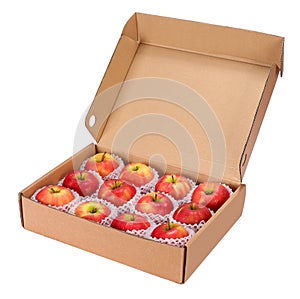 Red Fresh apples in carton container