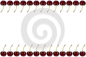 Red fresh cherry fruit background, frame and border, empty space