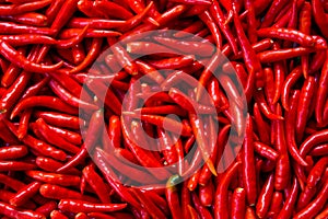 Red fresh chilli pile without calyx and stem