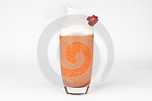 Red fresh strawberry cocktail smoothie jusice in glass with ice isolated on white. vitamin drink detox