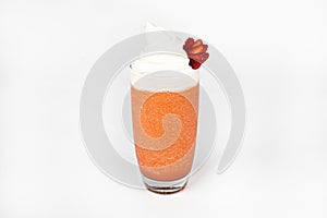 Red fresh strawberry cocktail smoothie jusice in glass with ice isolated on white. vitamin drink detox