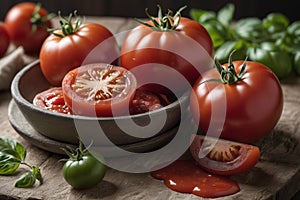 Red fresh tomato and tomato sauce