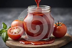 Red fresh tomato and tomato sauce