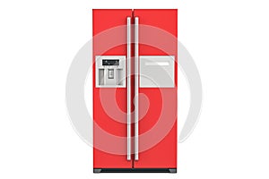 Red fridge with side-by-side door system, 3D rendering