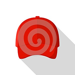 Red front baseball cap icon, flat style