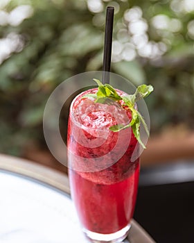 Red fruit cocktail close up