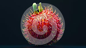 A red fruit with a green stem