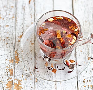 Red fruit tea in transparent glass Cup