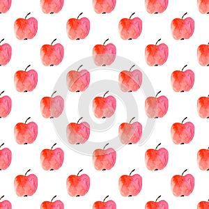 Red fruits illustration. Watercolor apples seamless pattern isolated on white background. Fruits background for fabric