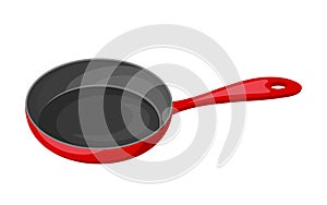 Red frying pan isolated on white. Vector illustration.