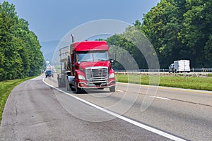 Red Fuel Delivery Truck On Interstate Highway