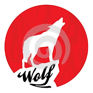 Red full moon with howling wolf silhouette