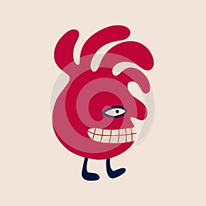 Red funny character baby monster with funny smile face