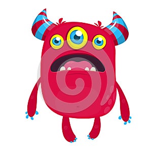 Red funny happy cartoon monster.Red vector alien character. Halloween design.