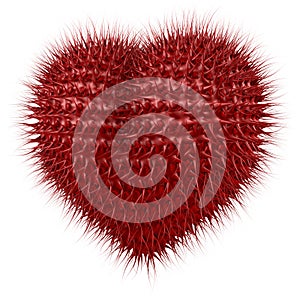 Red, fuzzy heart with tentacle like spikes