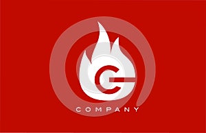 Red G fire flames alphabet letter logo design. Creative icon template for business and company